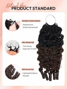 Boho Braids Brumese Curly 60g 50 Strands Human Crochet Hair For Women 14-22 Inch Burmese Curly Bundles 100% Remy Human Hair Pre-Separated Invisible Miracle Knots Feather Crochet Human Hair Boho Extensions Ombre Color T1B/4# - S1B/4 - View 6