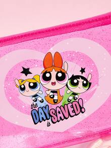THE POWERPUFF GIRLS X SHEIN Transparent PVC Cartoon Print Cosmetic Bag, Large Capacity, Waterproof Stain Resistant, Holds Makeup Skincare Toiletries For Travel & Business Trips - Pink - View 5