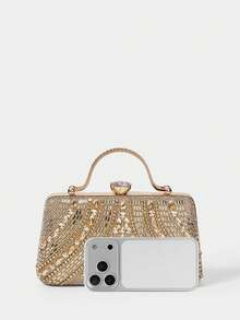 SHECARRY Ladies Fashion Elegance Luxury Exquisite Rhinestone Decorated Dinner Bag Gold Clutch Bag For Parties Festive Dinners Parties Ball Weddings - Gold - View 5