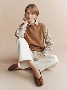 Rosivie أحذية نسائية جديدة موضة شعبية، بسيطة عتيقة وأنيقة بلون موحد من الجلد المدبوغ، أحذية فردية متعددة الألوان برأس مربع وقاع مسطح، مناسبة للاستخدام اليومي - بني - مشاهدة 3