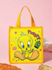 LOONEY TUNES X SHEIN 1個印花保溫午餐袋，可保溫或保冷，野餐袋 - 黃粉橙 - 查看 3
