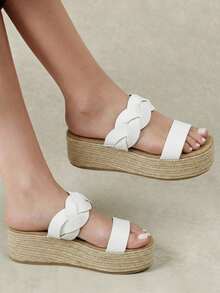 Styleloop Ladies Straw Bottom Beige Woven Belt Ladies Platform Sandals Boho Style Is Suitable For Going Out On Vacation Daily Dating Beach Seaside Travel Ca - White 6 - View 1