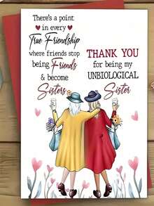 1pc Sarcastic BFF Birthday Card: "THANK YOU For Being My UNBIOLOGICAL Sister" - Coffee& Flowers Design For Bestie, Funny Friendship Gift With Envelope (Perfect For White Elephant) - multicolor - View 10
