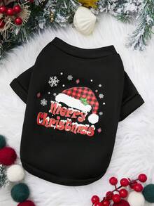 PETSIN 1pc Red And Black Checkered Christmas Hat, Merry Christmas With Snowflake Letter Pattern Print, Soft And Comfortable, Warm Pet Clothes - Multicolor - View 4
