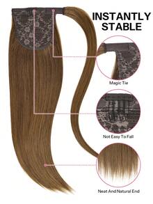 Pony Tails Real Hair Extension Straight Ponytail Extension Human Hair Chestnut Brown Hair Extensions Invisible Wrap Around Ponytail Human Hair For Women Daily Work - S6 - View 3
