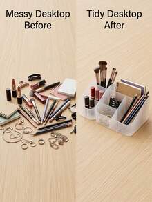1pcMakeup Storage Box, Office Stationery Desktop Organizer Rack With Drawers, Skincare Products Storage Box, Pen Holder, Suitable For Vanity, Office Desk, Student Desk - Clear - View 2