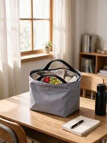 Haus Hana 1PC Insulated Lunch Tote Bag, Polyester Fabric Minimalist Solid Color, Thermal Heat Preservation Large Capacity Handheld Meal Container Pouch, Stylish Daily Carry Accessory, For Office Workers Students Commuting Picnic Outdoor Gathering - Multicolor - View 7