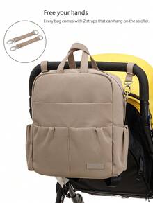 SHEIN 1 Camel Large-Capacity Oxford, Light Mommy Diaper Backpack, With 2 Stroller Straps, Suitable For Travelling - Multicolor - View 7