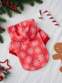 PETSIN 1pc Christmas Red Flannel Snowflake Print Fleece Pet Hoodie For Cats & Dogs - Multicolor - View 4