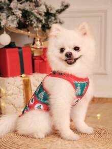 PETSIN 1pc Red And Green Striped Cute Print Pet Vest For Cats And Dogs, Christmas - Multicolor - View 7