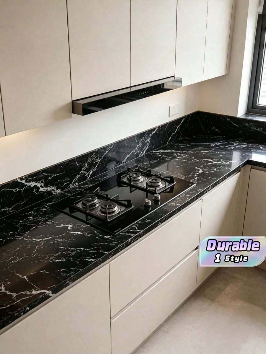 1 Roll Thickened Matte Self-Adhesive Waterproof Marble Black And White Wallpaper For Furniture Kitchen Countertop Rock Wall Decals - Black - View 1