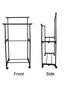 1 Adjustable Double-Rail Multi-Level Rolling Clothes Rack - Free-Standing Metal Garment Organizer With Shelves And Side Hooks, Easy To Move, Sturdy Structure, Perfect For Organizing Home, Bedroom, Closet, And Retail Store - Multicolor - View 5
