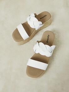 Styleloop Ladies Straw Bottom Beige Woven Belt Ladies Platform Sandals Boho Style Is Suitable For Going Out On Vacation Daily Dating Beach Seaside Travel Ca - White 6 - View 10
