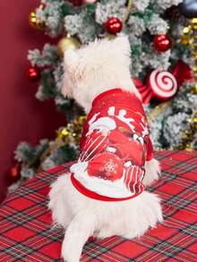 PETSIN 1pc Cute Santa Claus Elk Snowflake Christmas Ball Pattern Pet Soft And Comfortable Pet Clothes - Multicolor - View 4