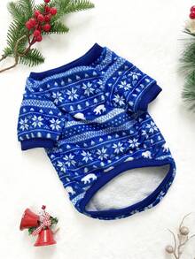 PETSIN 1 Pc Christmas Blue & White Flannel Cute Print Pet Sweatshirt - Multicolor - View 11