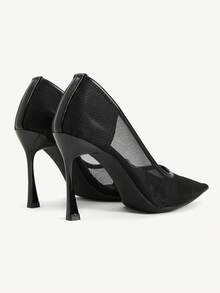 CUCCOO CHICEST Minimalist Style Pure Black Mesh See-Through Pointed High Heels, Thin Heels And Low Vamp Shoes, Daily Street Versatile Models - Black - View 11