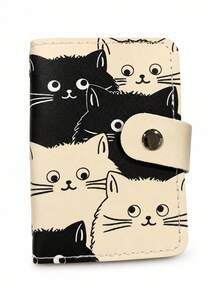 Haus Hana Cute Cat Print PU Leather Card Holder, Button Wallet With Multi Card Slots, Mini Portable Card Case For Women, Travel, Office & Gift - Multicolor - View 13