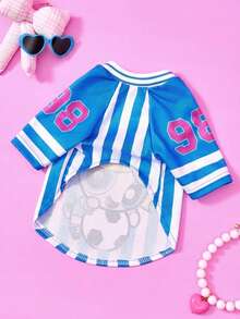 THE POWERPUFF GIRLS X PETSIN 1件可愛黃髮大眼女孩踢足球圖案、星星字母印花藍色配白條紋、運動風透氣柔軟舒適寵物衣服 - 彩色 - 查看 8