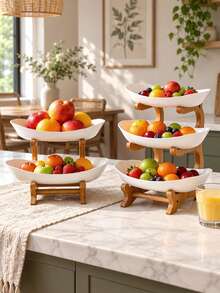 1 White 3-Layer Fruit Tray With Wooden Frame, Kitchen Vegetable And Fruit Basket, Refrigerator Ice Tray - White - View 10