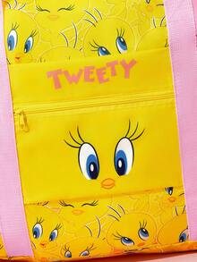 LOONEY TUNES X SHEIN 1 Buah Tas Tote Travel Lipat Bertema Keju Kucing & Tikus, Tas Lengan Koper Poliester Ringan - Bubuk kuning - View 6