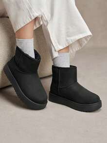 Solecia Women's New Fashionable And Comfortable Retro Black Platform Snow Boots Slip-On Plush Inner Short Women's Boots Light Outdoor Commuting Versatile Au - Black - View 8