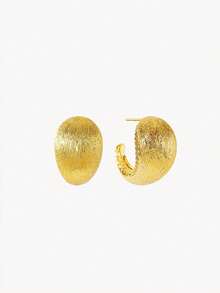 Opalesca Two Retro Matte Texture C-Ring Earrings, Half-Circle Diamond-Set Small Gold Bean Ear Buckles, Light Luxury And Versatile Semi-Round Stud Earrings. - Brushed gold - View 16
