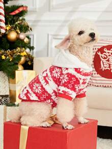 PETSIN 1pc Pet Hooded Sweatshirt With Christmas Deer & Snowflake Design - Multicolor - View 5