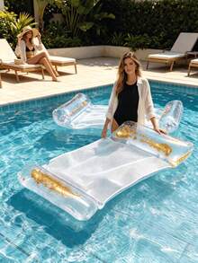 2pcs Transparent Sequin Inflatable Floating Row, Double-Tube Inflatable Bed With Air Hose, Foldable Swimming Pool Float, Multifunctional Swimming Pool Floating Bed For Adult Vacation & Recreation - double tube - View 3