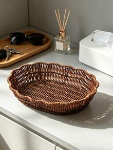 Deep‑Colored Oval Imitation Rattan Serving Basket, Durable Woven Food Tray For Fries, Peanuts, Buns, Fruits And Vegetables, Versatile Snack Container For Household Dining, Cafe And Gathering Events - elliptical lace - View 10