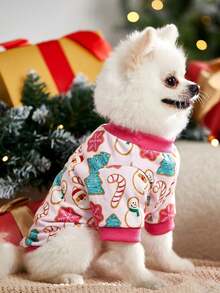 PETSIN 1pc Pink Cute Printed Christmas Pet Sweatshirt Without Hat, Suitable For Both Cats And Dogs - Multicolor - View 6