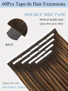 60片膠帶式接髮 100% 真人髮 #T2-P2/6 漸層深棕混栗棕 直髮款 14-22英吋長度 絲滑無痕隱形頂級品質 髮尾豐厚 健康真人髮 接髮適合細髮與沙龍使用 - ST2-P2/6 - 查看 5