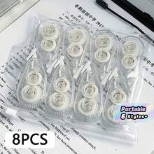 8 Rolls Transparent Mini Correction Tape - Cute Portable Student Size, Smooth And Easy To Erase, Suitable For Note-Taking, Exams And Correcting Errors Anytime, Anywhere - Compact Design, Fits In Pocket Or Pencil Case, Exam Stationery - Clear - View 1