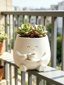 Hand-Held Coffee Cup Cute Flower Pot Cartoon Design, 3D Printed Premium Material, Succulent And Pothos Plant Pot, Suitable For Home, Office, Cafe, Bar Desktop Art Decoration, Beautiful Room Decor, Holiday Gift (Flower Pot Ornament Only) - Multicolor - View 4