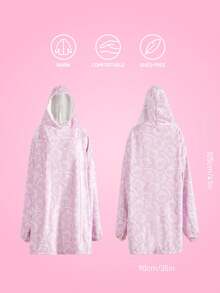 HELLO KITTY AND FRIENDS | SHEIN 1Pc Printed Flannel Wearable Blanket, Home Outdoor Hooded Blanket, Soft And Comfortable, Machine Washable, Holiday Gift - Hello kitty light pink. - View 3