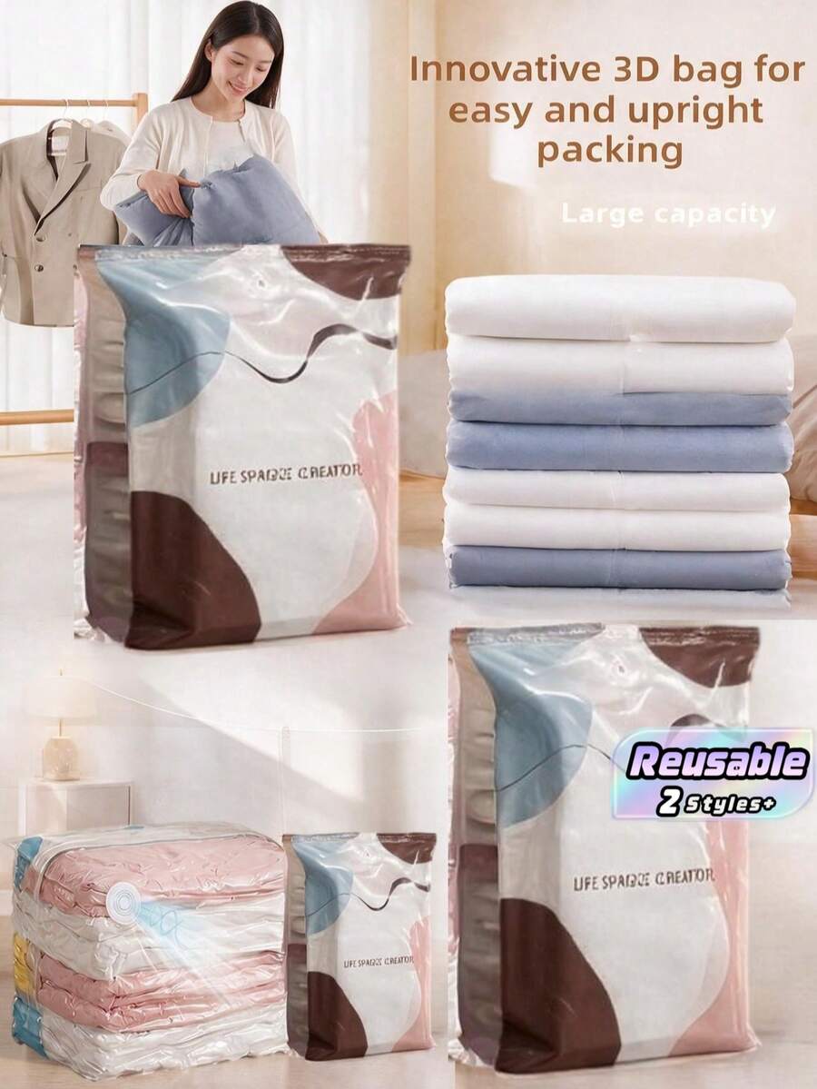 1 Buah Kantong Penyimpanan Vakum Kapasitas Besar, Kantong Kompresi Hemat Ruang Tanpa Pompa, Cocok untuk Pakaian dan Selimut, Dekorasi Kamar Tidur, Perlengkapan Sekolah. - MultiWarna - View 1