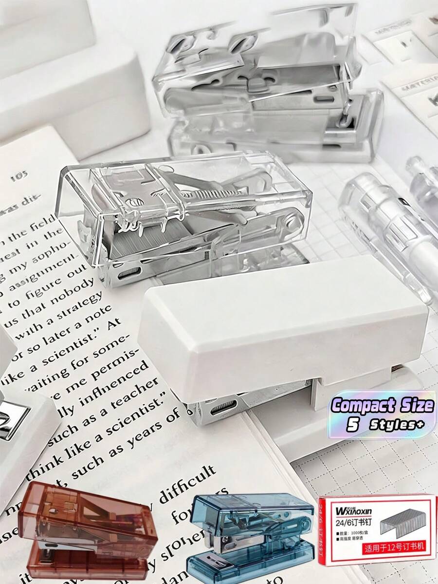 Mini Compact Transparent Stapler For Office Home Study Room Desktop School Stationery Supplies Adult All Season Small Cute Clear Binding Tool - Multicolor - View 1