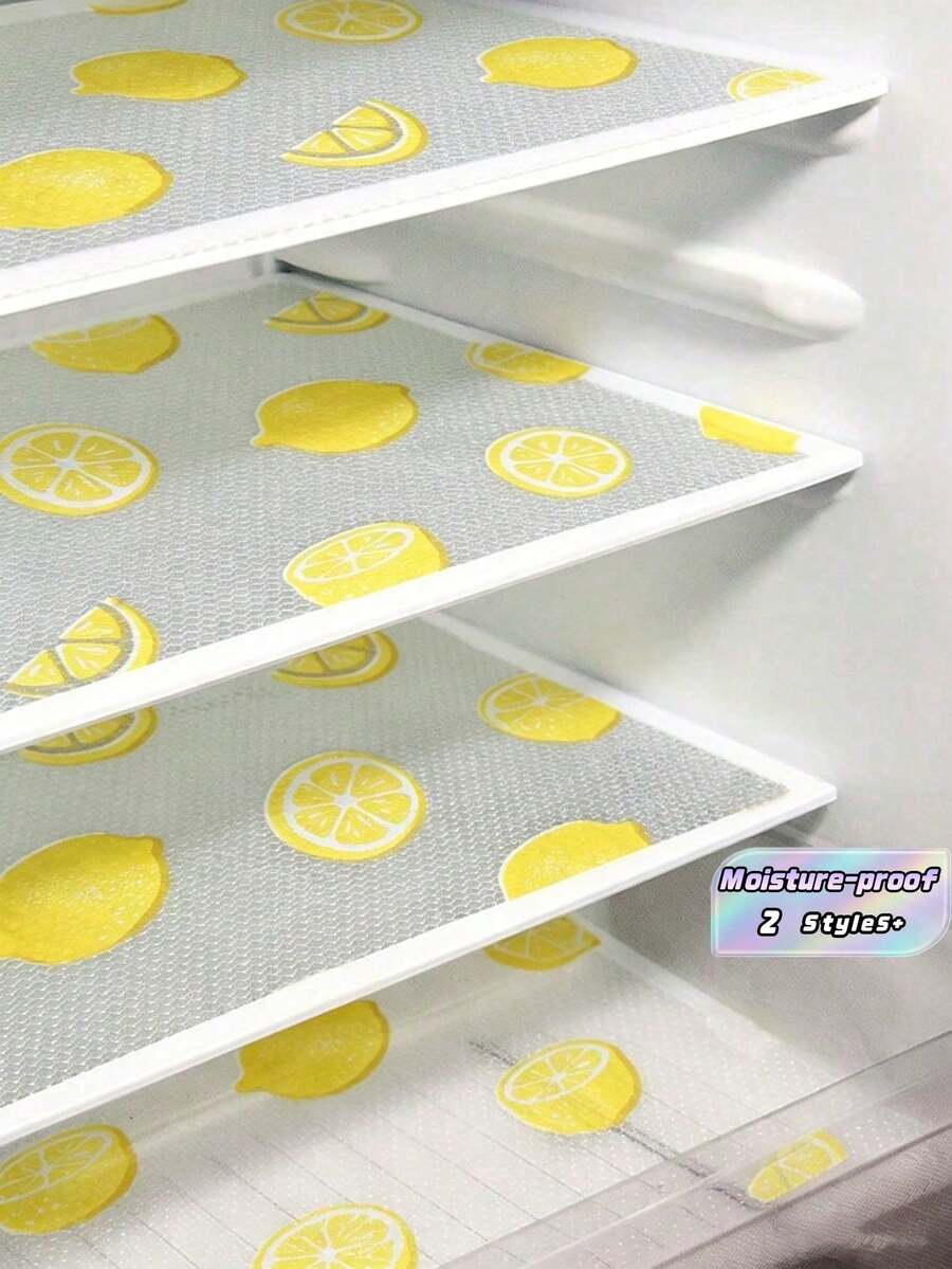 4pcs Waterproof Refrigerator Mats - Moisture-Proof, Anti-Slip, Washable And Reusable. Made Of EVA Material With A Novel Lemon Pattern. Suitable For Refrigerator And Kitchen Decor, Door Mats, Personalized Gifts, Kitchen Essentials - Color 1 - View 1