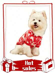 PETSIN 1pc Pet Red Geometric Fairisle Pattern Fleece Warm Red Crew Neck Dog Sweatshirt - Multicolor - View 6