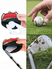 1Pc Golf Towel With Embroidered Cat & Dog Cartoon Pattern, PU Material Golf Cleaning Towel For Golf Balls & Clubs - A - View 4