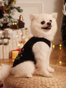 PETSIN 1pc Snowflake Printed Black Pet Vest,Warm, Breathable, And Soft Pet Clothing - Multicolor - View 6