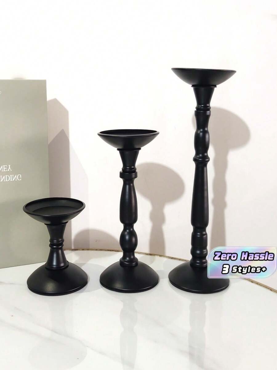 Ins Retro Iron Candle Holder, Roman Column Candlestick, Tabletop Atmosphere Decor Ornament, Vintage Metal Candle Stand For Dining Table Home Decoration - black - View 1