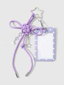 ROMWE Kawaii 1 Unique, Fashionable And Simple Purple Handmade Braided Rope Chinese Knot Acrylic Bow Polka Dot Printing Card Cover DIY Keychain Bag Pendant - Purple - View 10