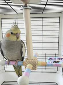 Natural Wood Cross Rotating Cotton Rope Parrot Stand Perch With Macaron Fresh Color Scheme For Cage Climbing Activity Claw Care Daily Use Pet Bird Indoor Home All Season - View 1
