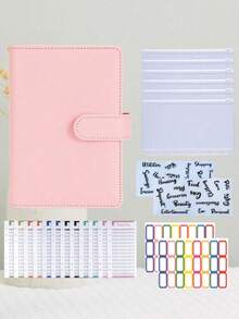 1PC Macaron Button Cash Savings Ledger Binder With 6 Envelopes 12 Budget Cards 2 English Labels 2 Color Labels Money Challenge Organizer - Sets - View 4