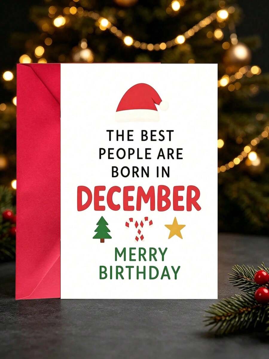 1pc December Birthday Christmas Card With Envelope - "Born In December" Festive Greeting For Friends & Family, Blank Inside - multicolor - View 1