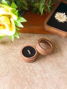1pc Round Walnut Wood Ring Box Modern Elegant Design Two Ring Holder Proposal Engagement Wedding Jewelry Display Storage Case Magnetic Closure Christmas Stocking Fillers Holiday Gift Ideas Must Haves - Walnut - View 12