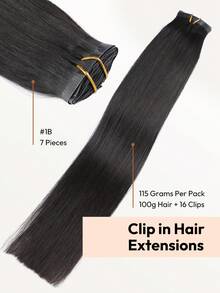 Seamless Clip Ins تمديدات شعر بشري 7 قطع مطبوعة بالبولي يوريثان ناعمة مستقيمة لون أسود طبيعي 1B# بوزن 115 جرام - S1B - مشاهدة 3