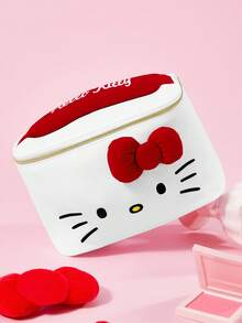 HELLO KITTY AND FRIENDS | SHEIN Cute Cat Print Large Capacity Polyester Makeup Bag With 3D Bow & Handle, Cosmetic Organizer For Travel & Daily Use - Red bow - View 2