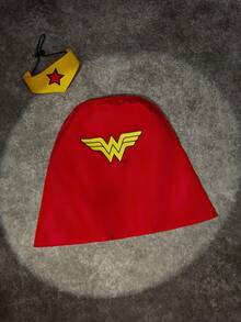 WONDER WOMAN X PETSIN 貓狗通用寵物服裝，魔幻女英雄酷感超級英雄寵物 Cosplay 三件套，包含無袖背心、紅色印花披風與星星皇冠髮箍，適合萬聖節 Cosplay、主題派對與寵物攝影 - 紅色 - 查看 8