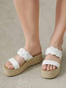 Styleloop Ladies Straw Bottom Beige Woven Belt Ladies Platform Sandals Boho Style Is Suitable For Going Out On Vacation Daily Dating Beach Seaside Travel Ca - White 6 - View 5